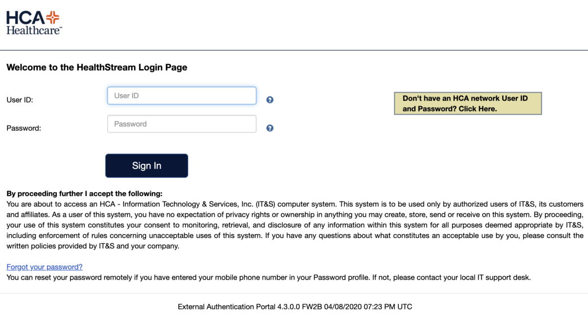 HealthStream HCA Login / Register Medicare LLC