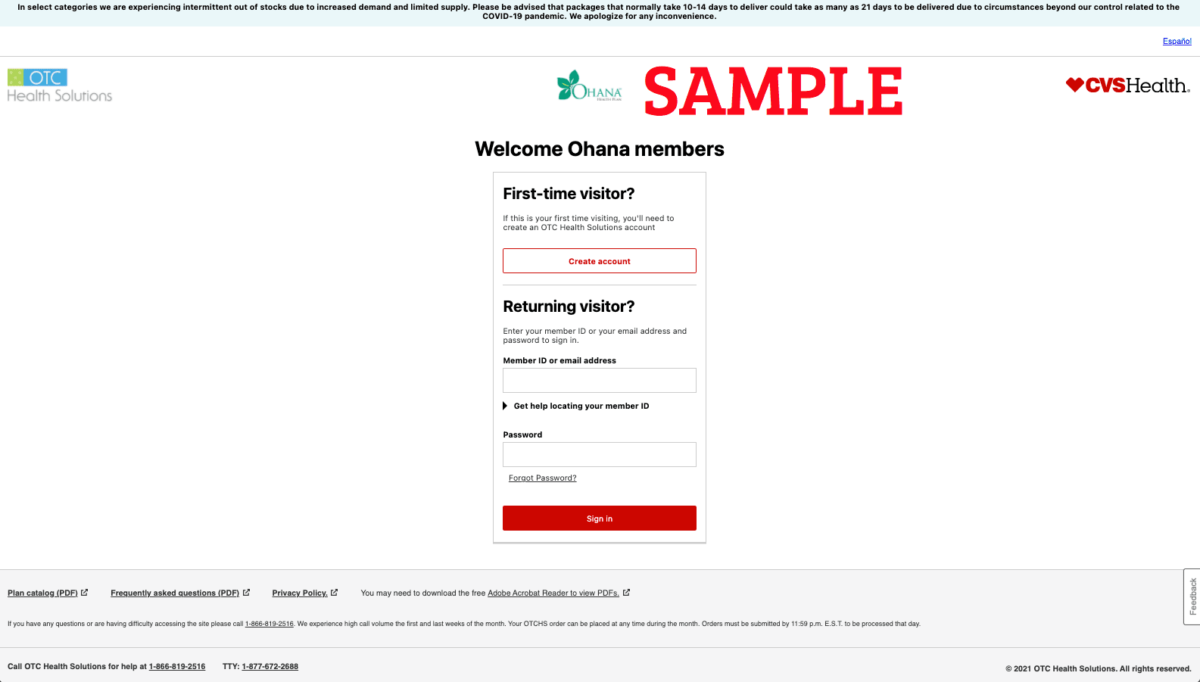 Ohana Health Plan CVS OTC Over the Counter Login Medicare LLC