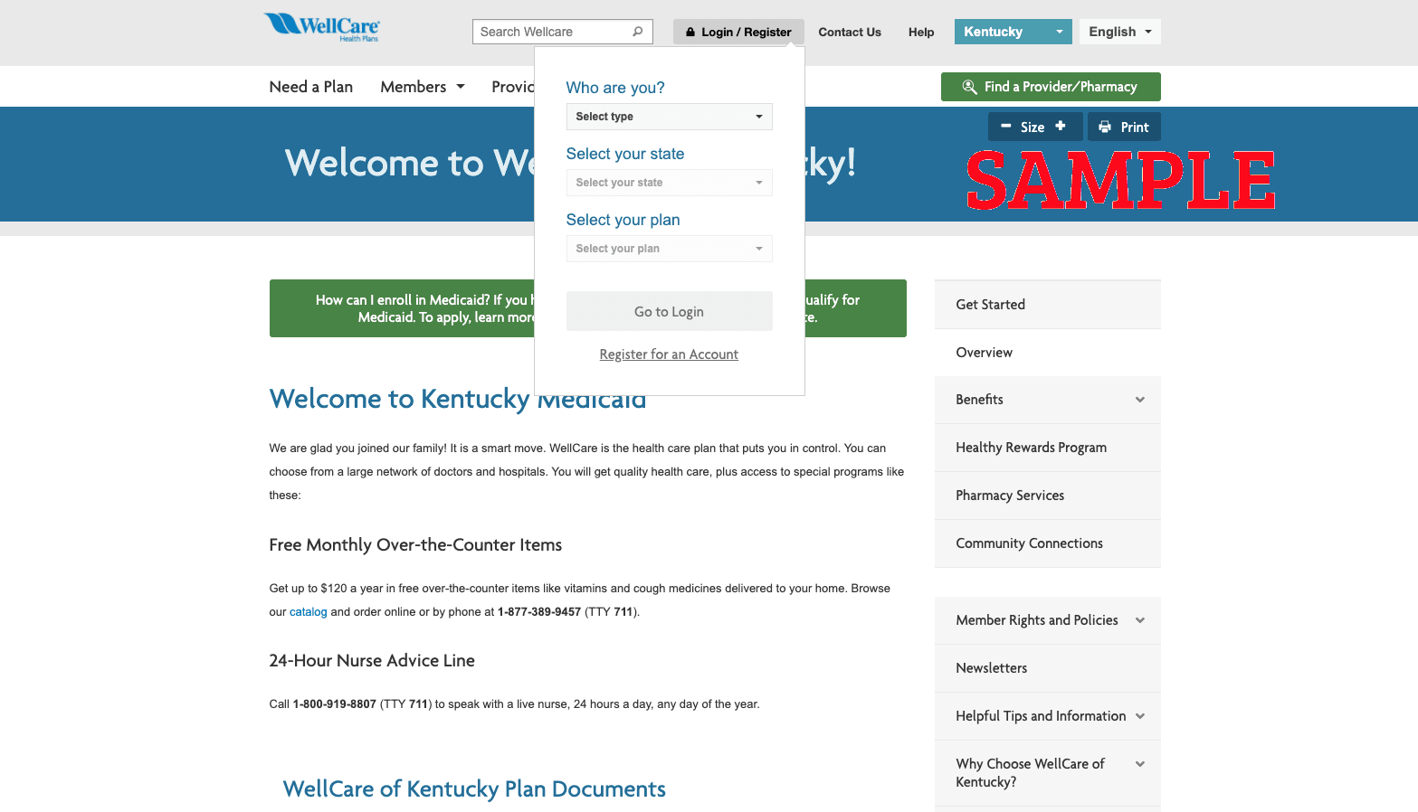 WellCare of Kentucky OTC Over the Counter Login Medicare LLC